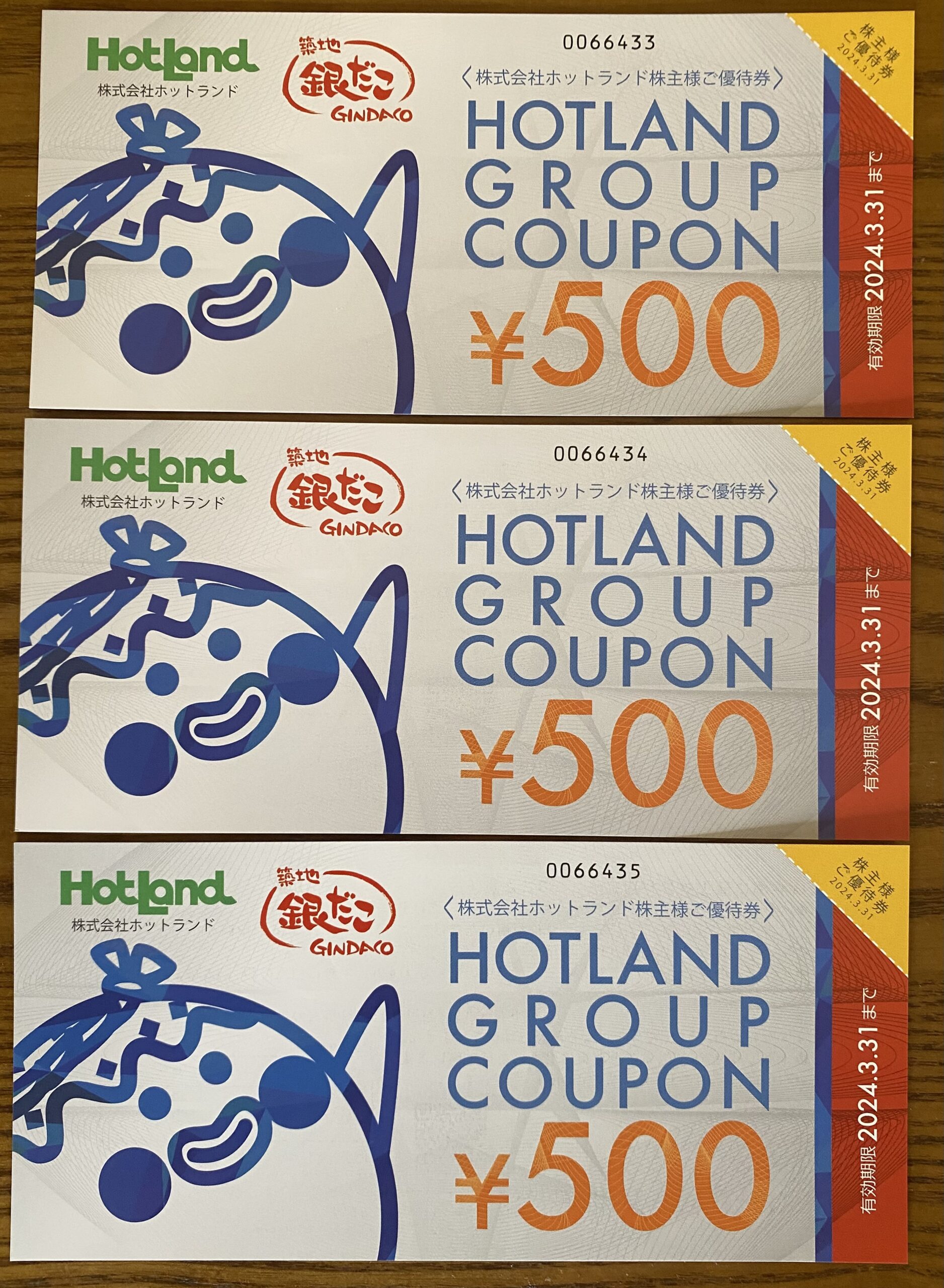 ホットランド 株主優待 15000円分 築地銀だこでお馴染みのホットランドから 